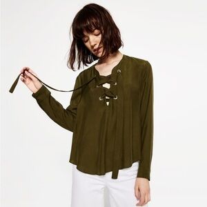 Zara Olive Green Lace Up Blouse